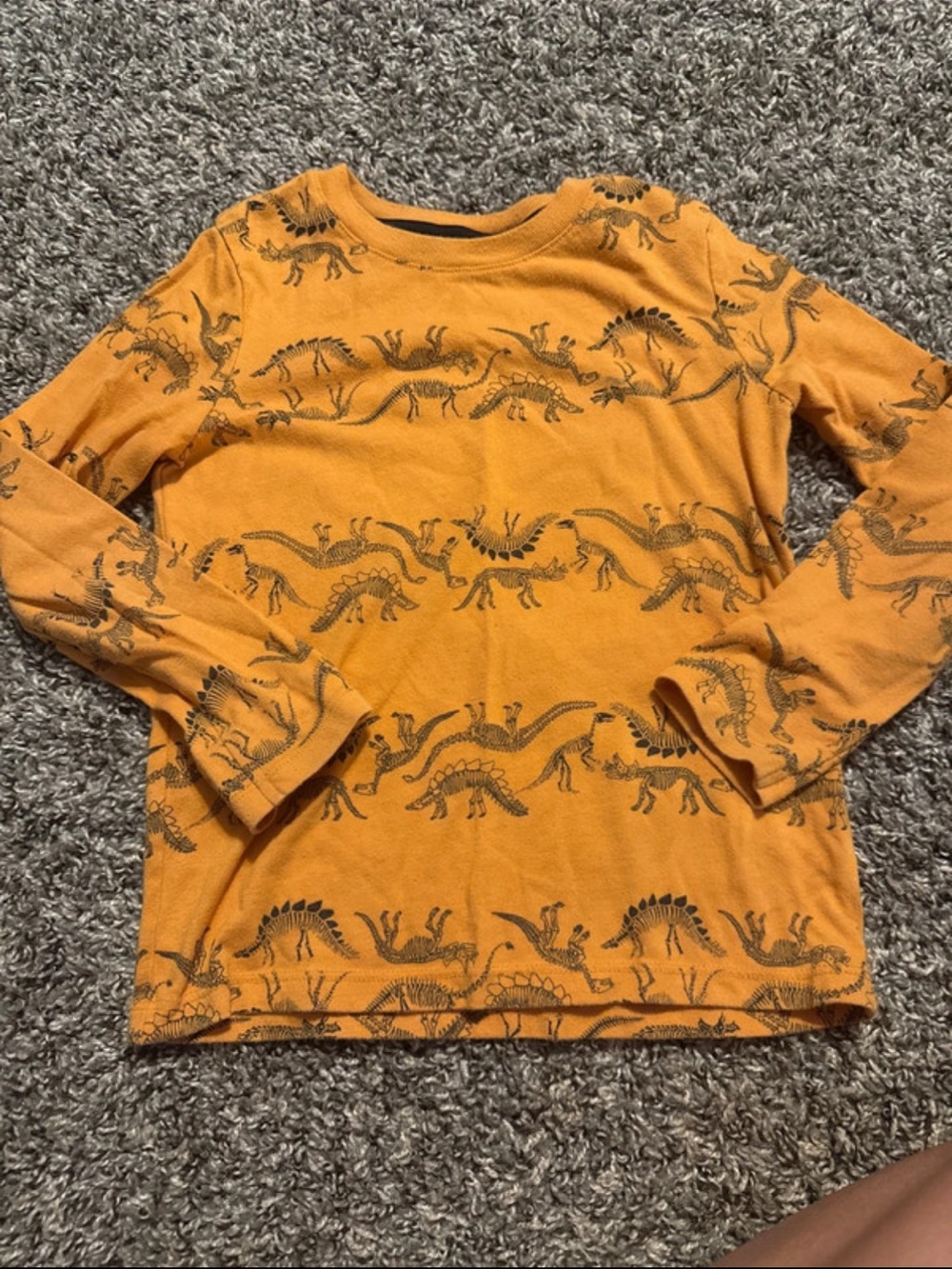 Kids Long-Sleeve Mustard Dinosaur Tee